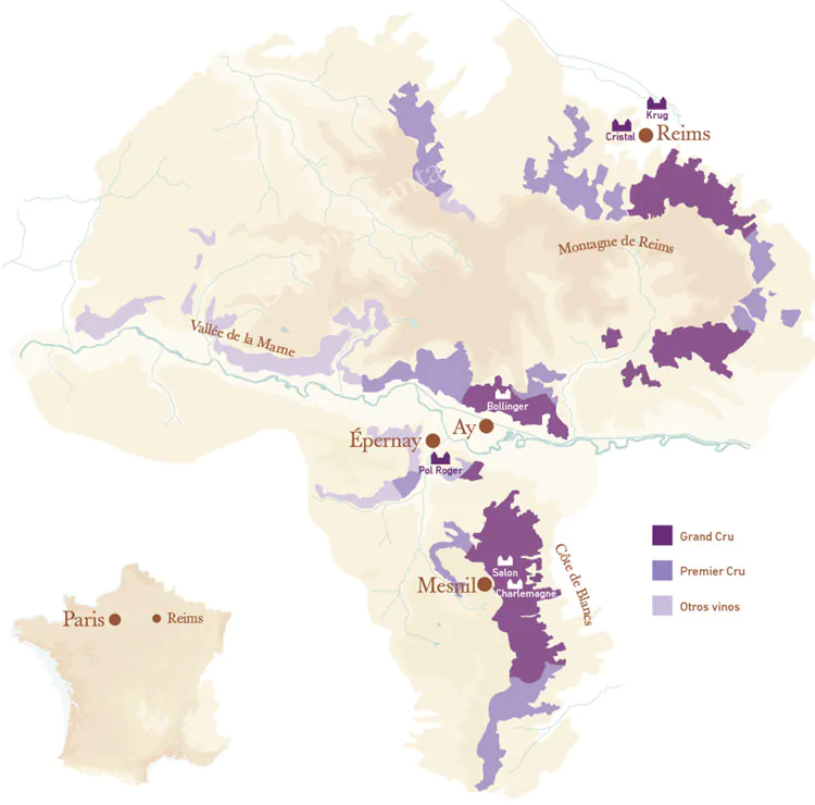 Mapa del pueblo Aÿ Grand Cru en Champagne Francia